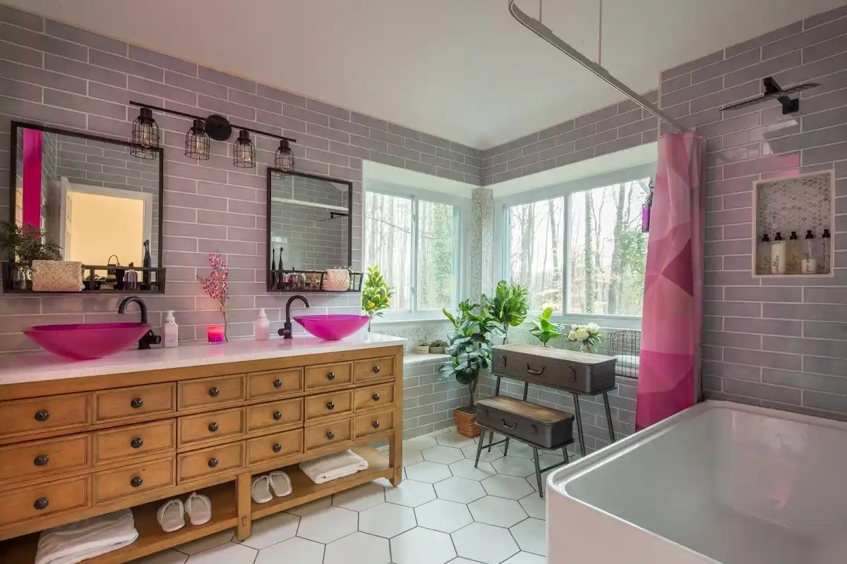 Bathroom renovation after water damage restoration in Manvel